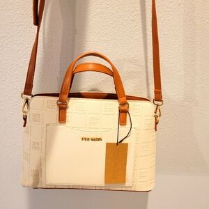 Steve Madden Brand New Handbag Cream and Tan Color, 12X8X4.1/2